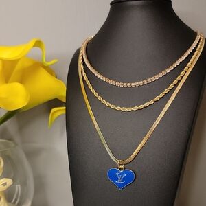 LV Zipper Pull Charm Gold and Blue Heart Magnetic Closure